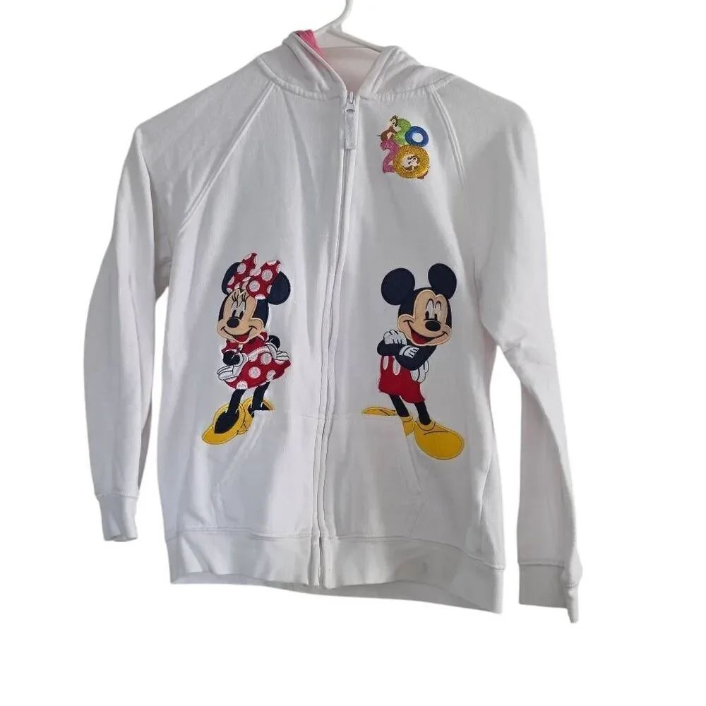 Disney Parks Girl’s Size Large White 2020 Mickey Minnie Full Zip Hoodie